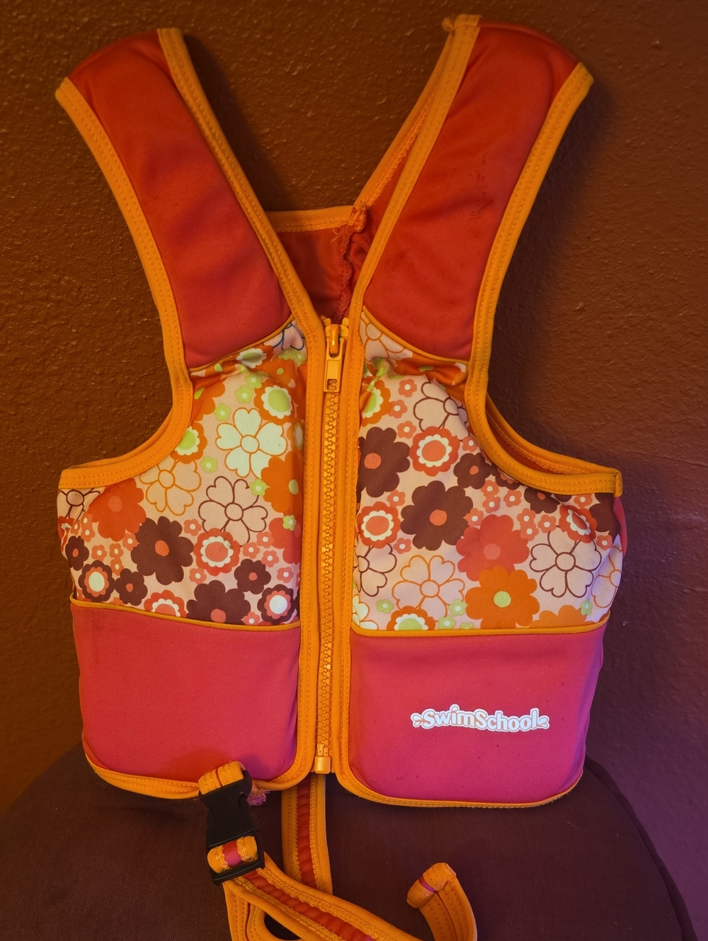 SwimSchool Kids Floral Swim Bib in Orange and Pink